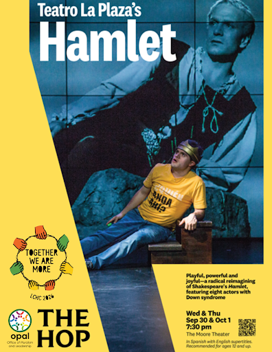 Teatro La Plaza - yellow background with featured photo of performer from Teatro La Plaza 