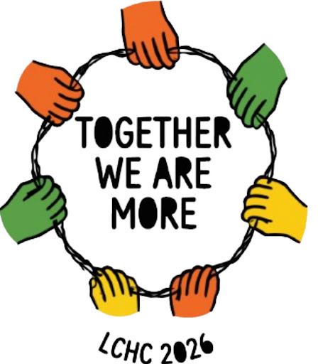 2026 Heritage Celebration logo for the theme Together We Are More, different colored hands (orange, green, yellow) holding a thread 