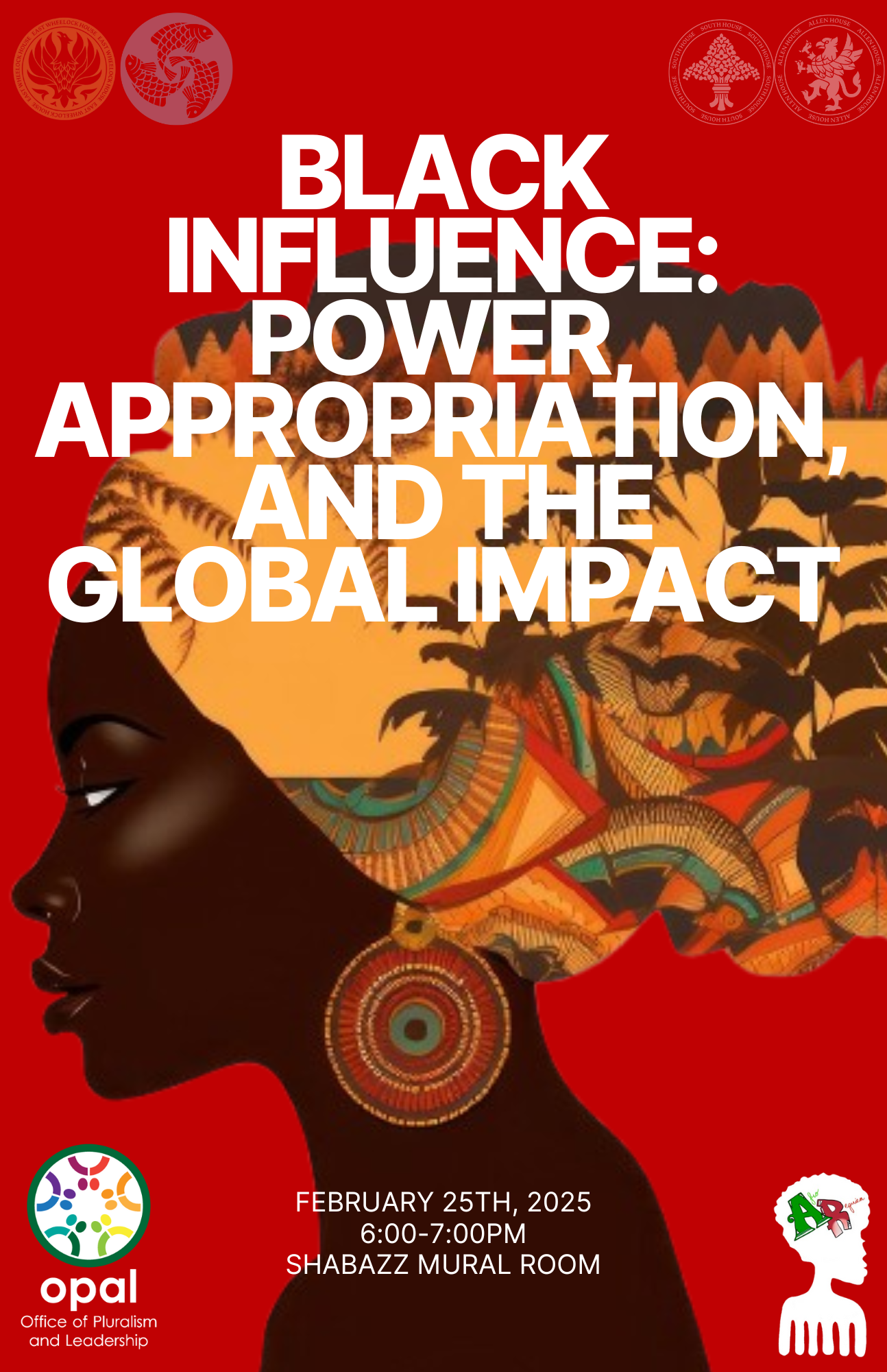 Flyer showing promotion for a Black Legacy month forum dedicated to the conversation of influence and appropriation