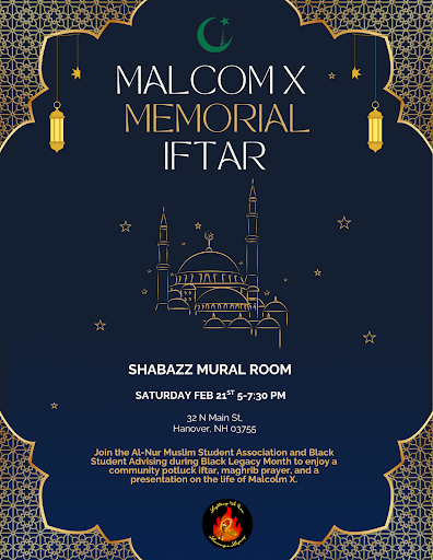 Join the Al-Nur Muslim Student Association and Black Student Advising during Black Legacy Month to enjoy a community potluck iftar, maghrib prayer, and a presentation on the life of Malcolm X.