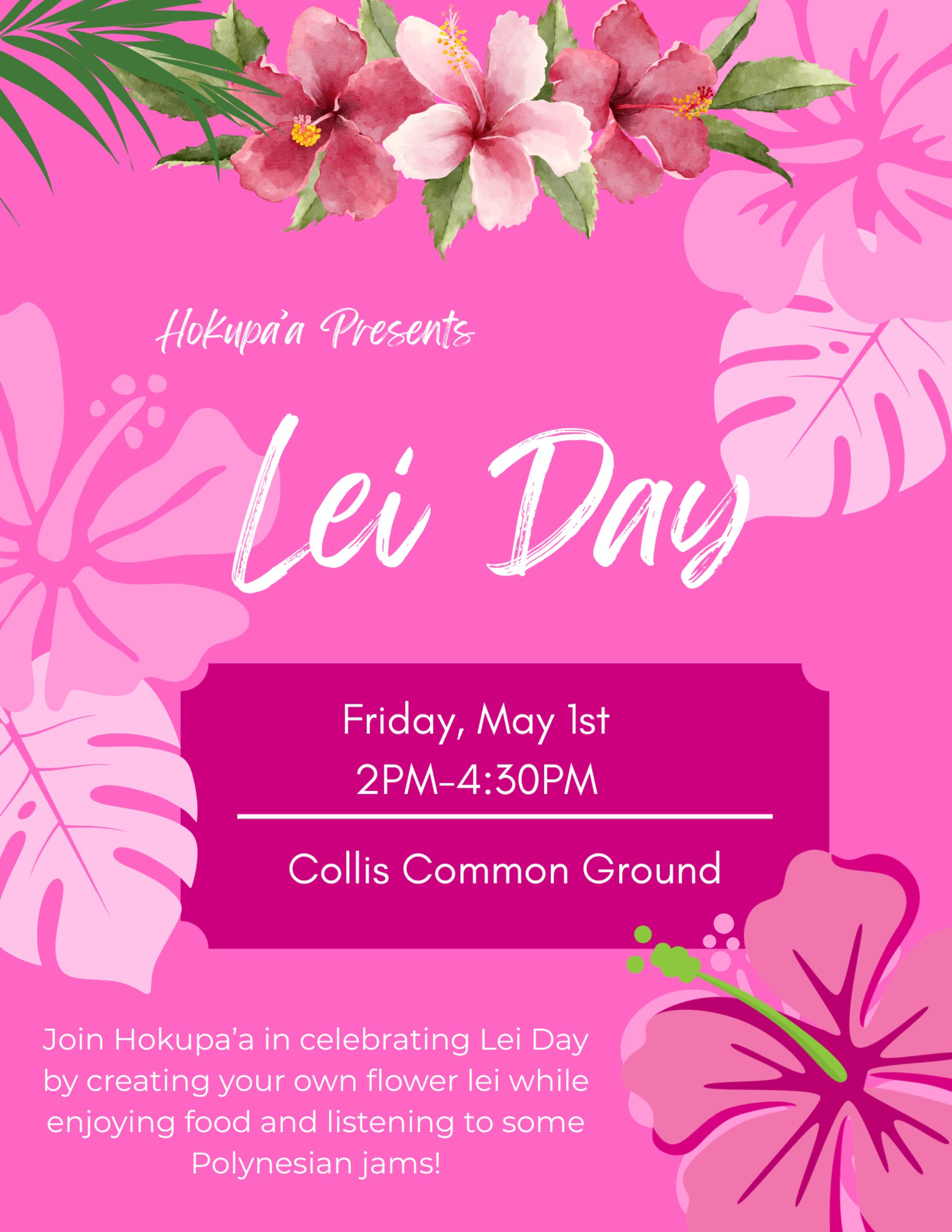Pink Background with flowers: Lei Day May 1st 